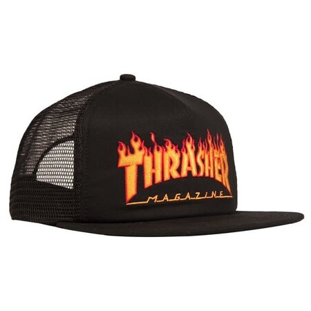 Thrasher Embroidered Flame Trucker Hat - Black
