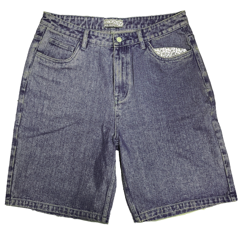 Frosted Wavy Jeans Shorts - Blue Grey