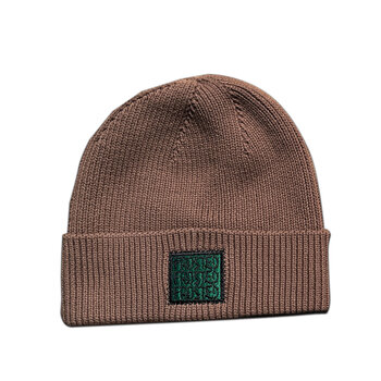 Frosted Embroidered Patched Beanie - Saddle