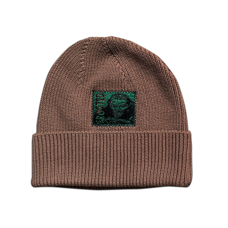 Frosted Embroidered Patched Beanie - Saddle