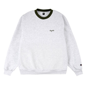 Magenta Script Collar Crewneck - Heather Grey