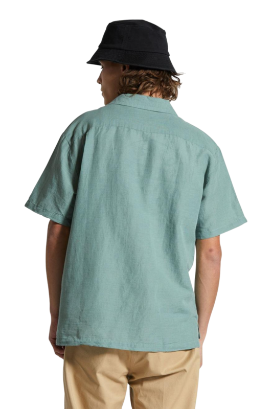 Brixton Bunker Linen Blend S/S Camp Collar Shirt - Chinois Green