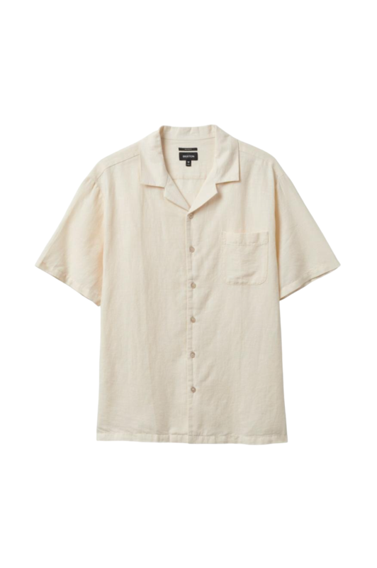 Brixton Bunker Linen Blend S/S Camp Collar Shirt - Whitecap