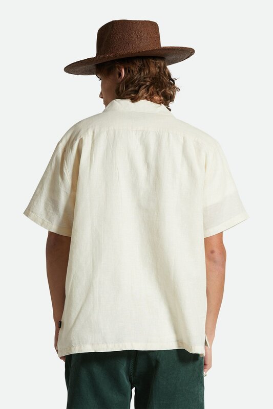 Brixton Bunker Linen S/S Camp Collar Woven Shirt - Whitecap