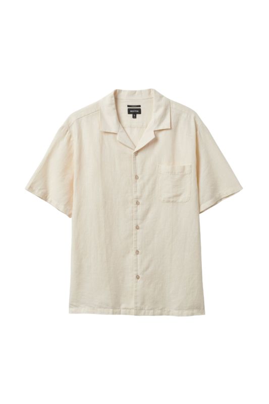 Brixton Bunker Linen S/S Camp Collar Woven Shirt - Whitecap