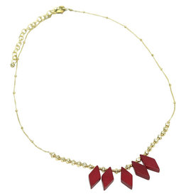 India Ruby Bone and Brass Necklace