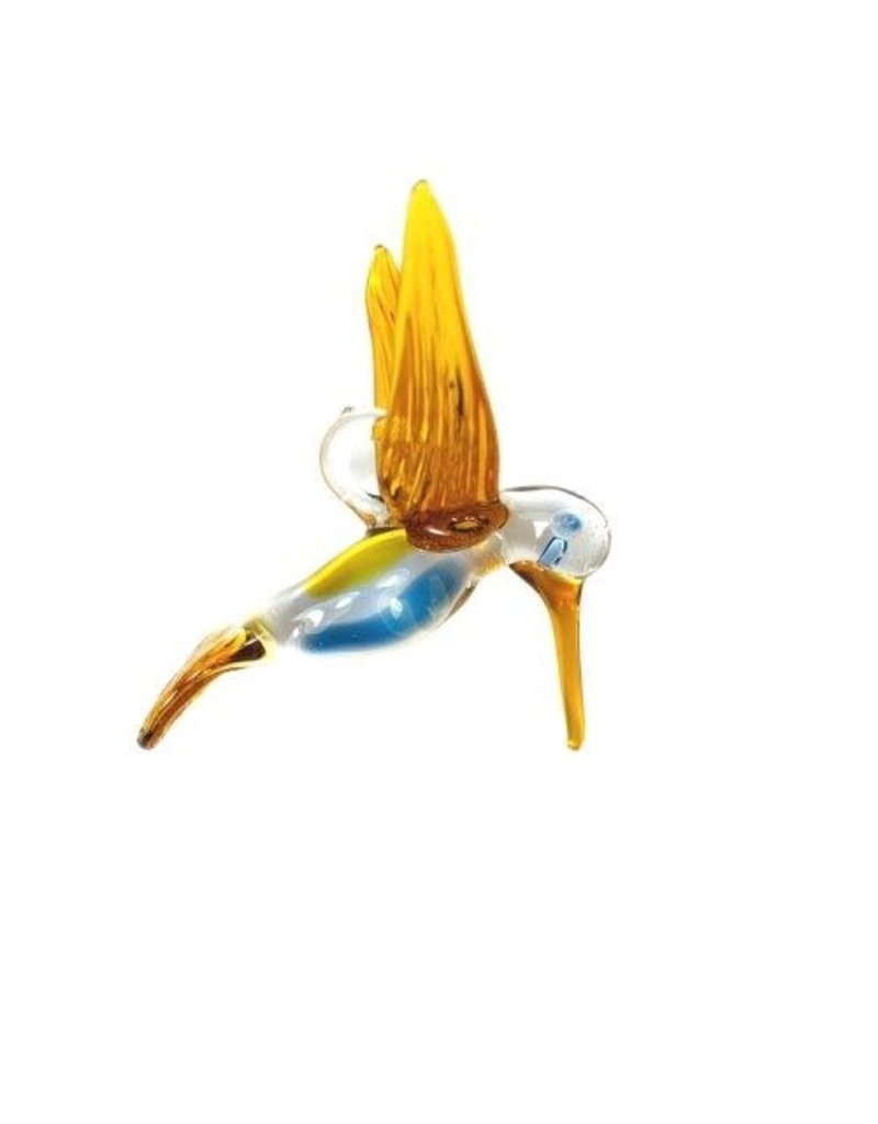 Egypt Glass Hummingbird Posing Yellow & Blue