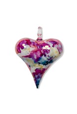 Egypt Blown Glass Heart Ornament Fuchsia  3.5"x2.8"