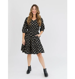 India Lydia Floral Stamp Black Dress