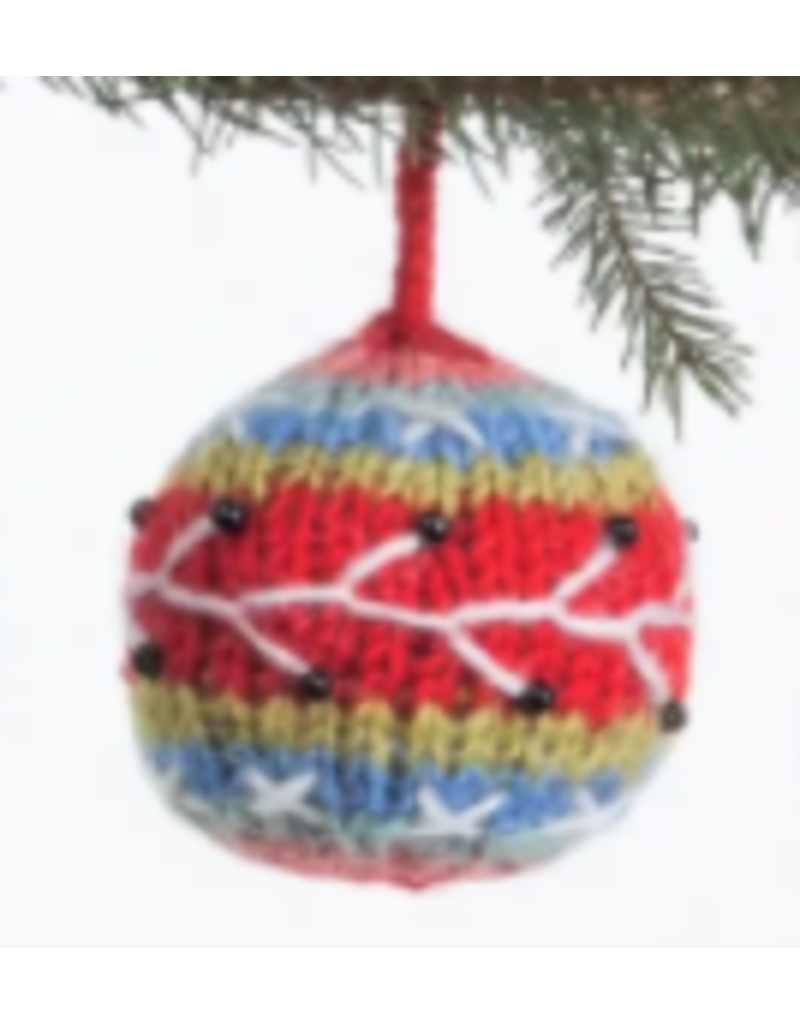 Nepal Knit Bauble Ornament Blue & Red