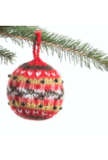 Nepal Knit Bauble Ornament Crimson and Grey