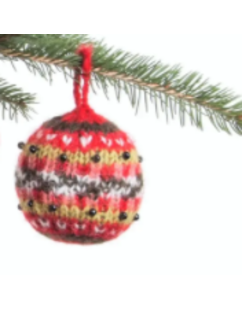 Nepal Knit Bauble Ornament Crimson and Grey
