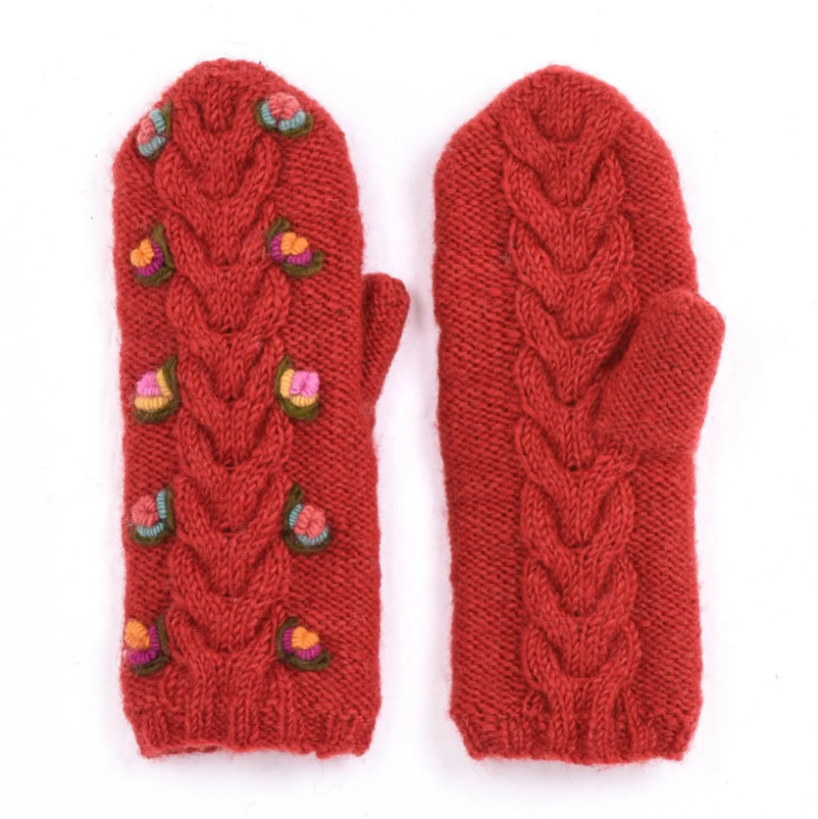 Red Ingrid Mittens Villages Calgary