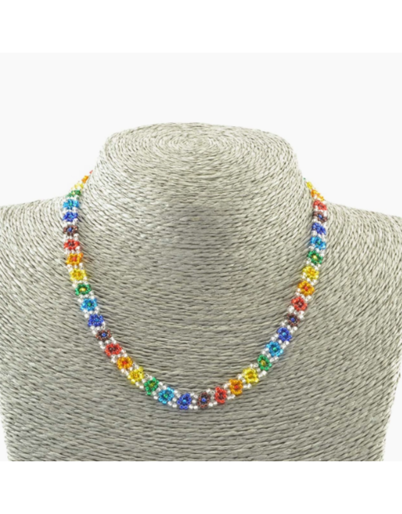 Guatemala Rainbow Flower Necklace silver