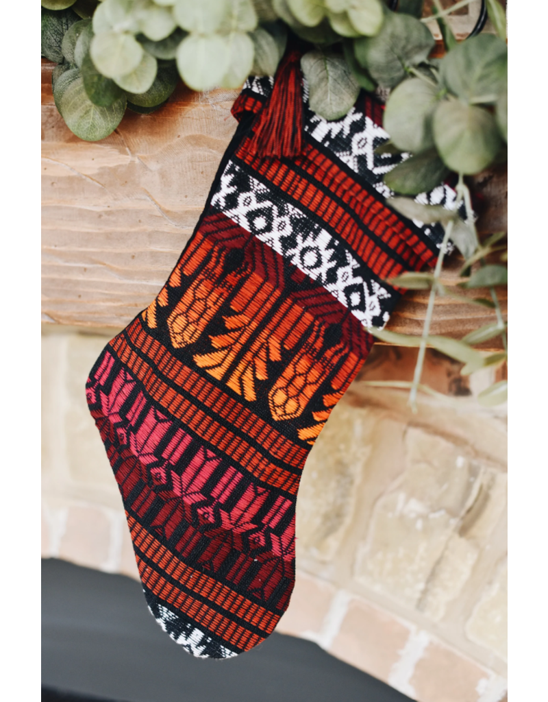 Guatemala Brocade Christmas Stocking  - red