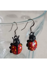 El Salvador Ilobasco Clay Earrings Ladybug
