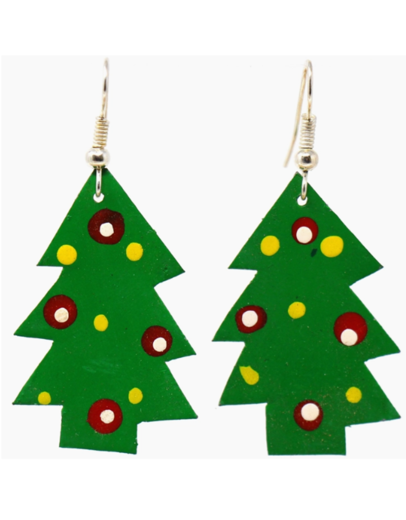 Kenya Painted Tin Christmas Tree Earrings