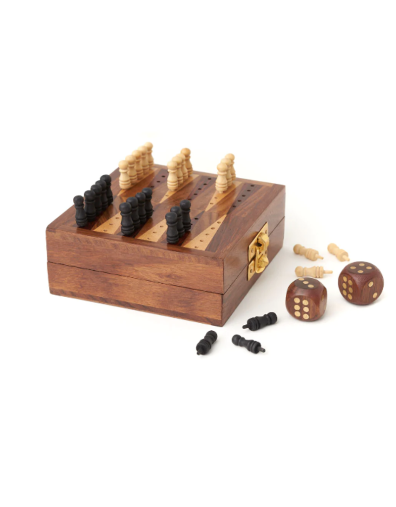 India Sheesham Backgammon Travel Game Set