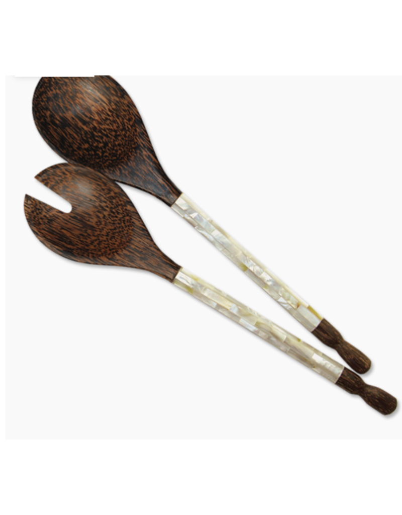Indonesia Mother of Pearl and Palm Wood Salad Servers