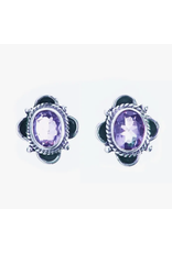 Nepal Princess Silver Stud Earrings Amethyst