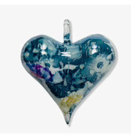 Egypt Blown Glass Heart Ornament Blues  3.5"x2.8"