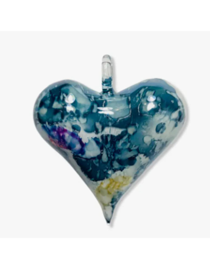 Egypt Blown Glass Heart Ornament Blues  3.5"x2.8"