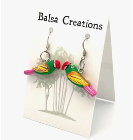 Peru Green Macaw Balsa Earrings