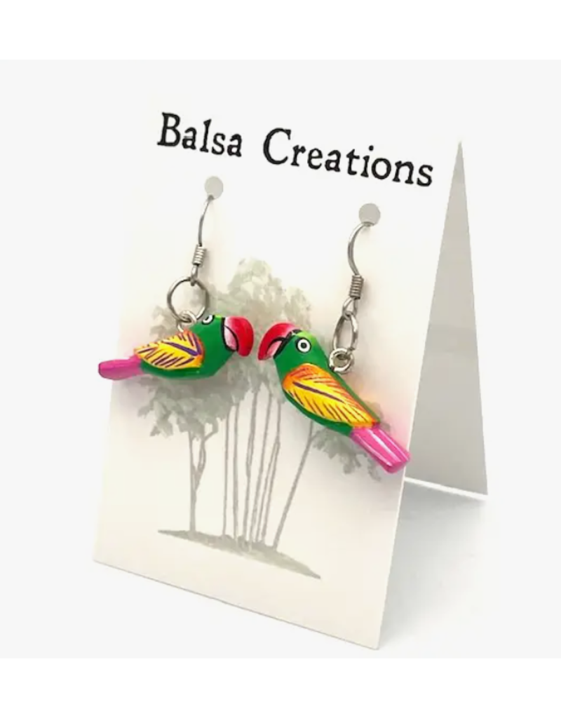 Peru Green Macaw Balsa Earrings