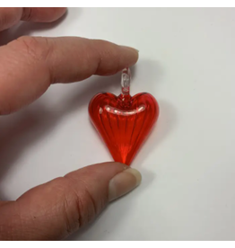 Egypt Blown Glass Heart Pendant Red 1.4"x1.2"