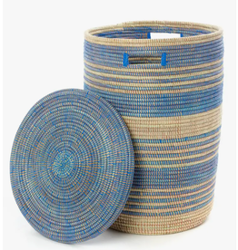 Senegal Blue Ebb & Flow Striped Hamper 21"H