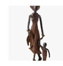 Burkina Faso Bronze Mother and Child Statue