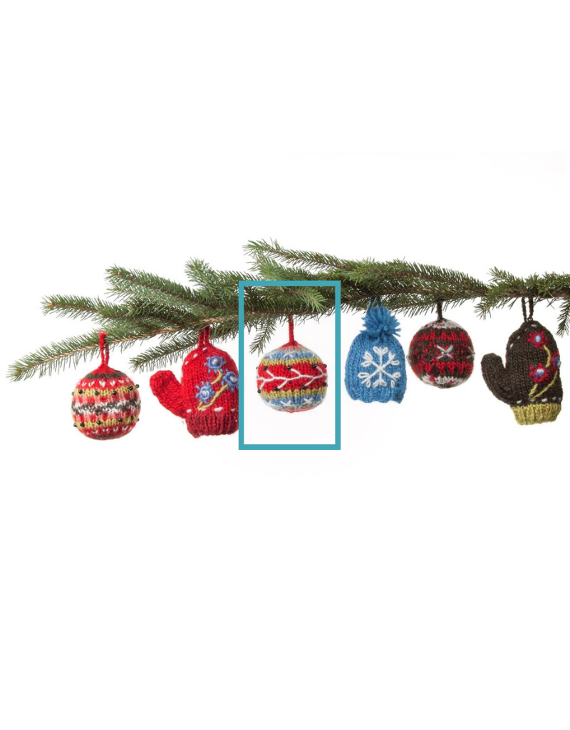 Nepal Knit Bauble Ornament Blue & Red