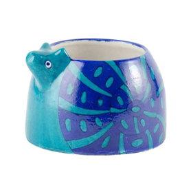 India Lalita Terracotta Planter Blue Snail 6"x5"