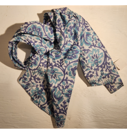 India Blue Floral 100% Cotton Scarf