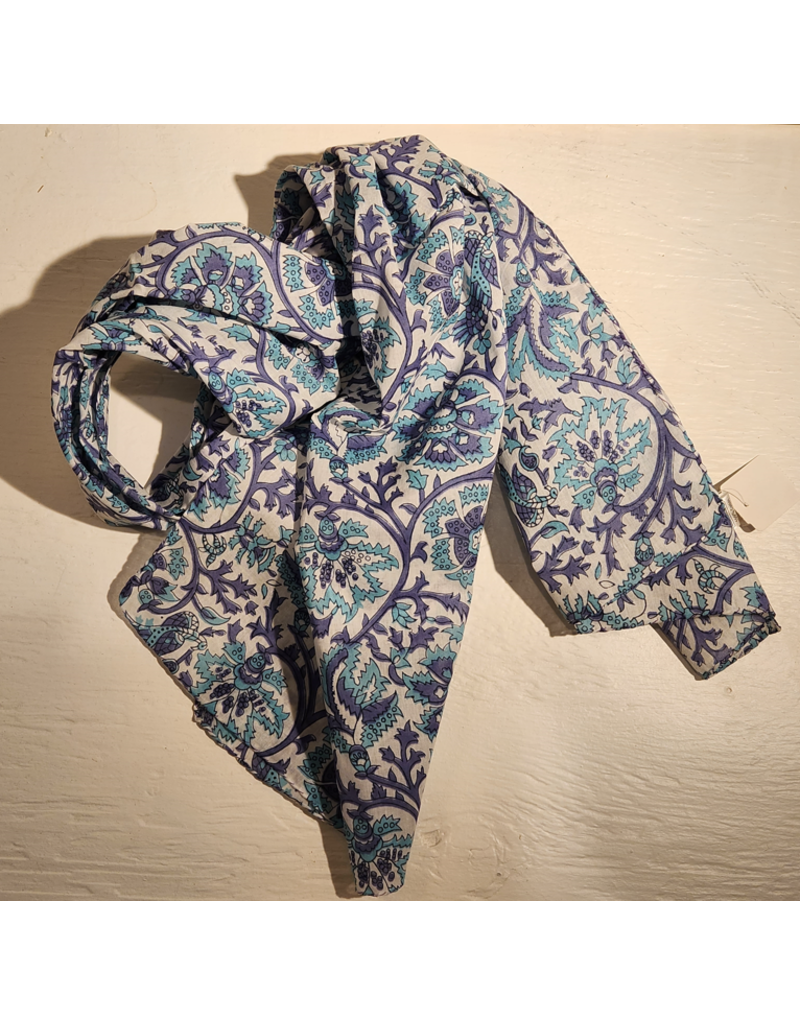 India Blue Floral 100% Cotton Scarf