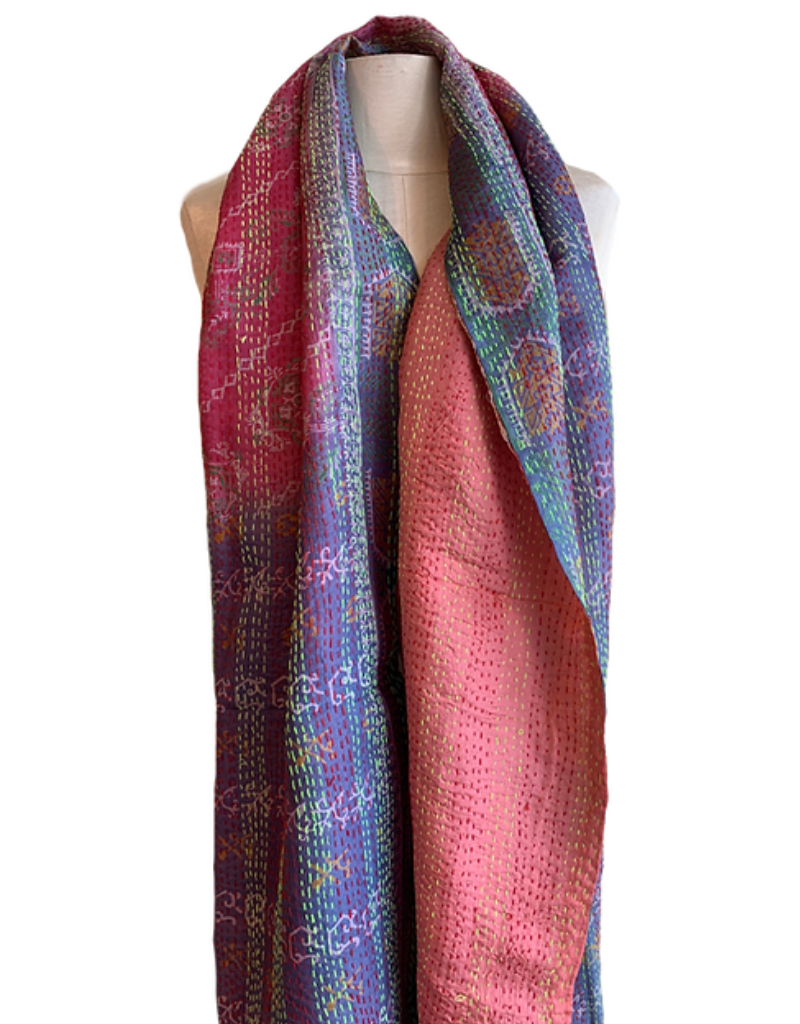 India Perfectly Imperfect Silk Kantha Scarf assorted