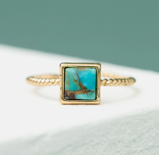 Vintage Ring Inlaid Turquoise In Square Shape Special Golden - Temu