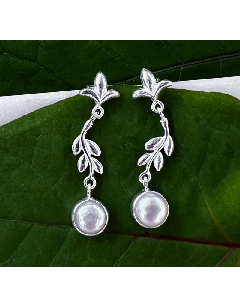 Indonesia Leafy Pearl Sterling Silver Earrings