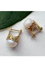 Indonesia Filigree Pearl Brass Earrings