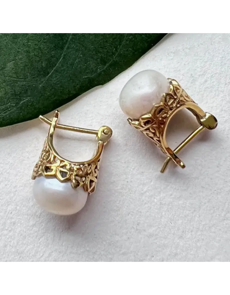 Indonesia Filigree Pearl Brass Earrings