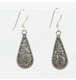 Nepal Filigree Teardrop Silver Earrings