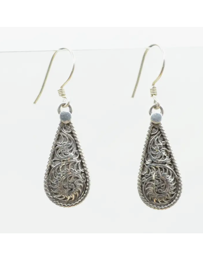 Nepal Filigree Teardrop Silver Earrings
