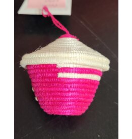 Rwanda Miniature Basket Ornament short Pink 3"x3"