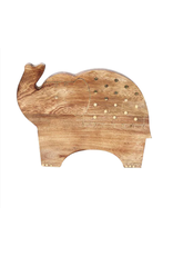 India Wood Elephant Trivet w Brass Inlay 6"x8"