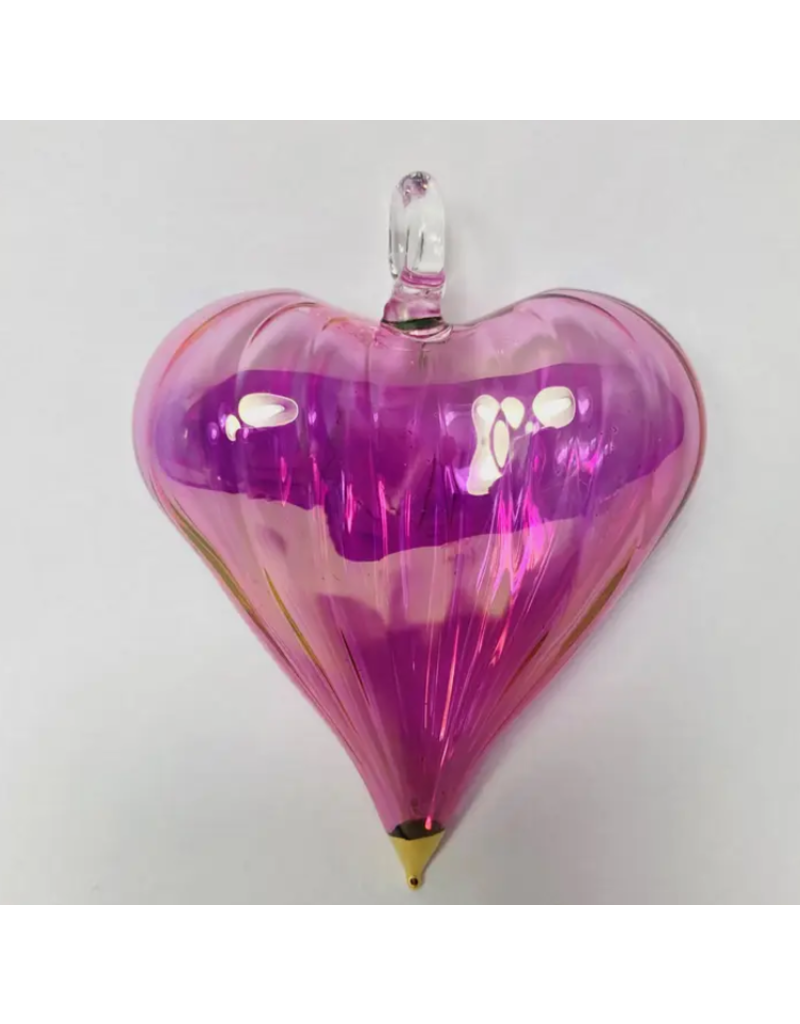 Egypt Blown Glass Heart Ornament Pink 3.5"x2.8"