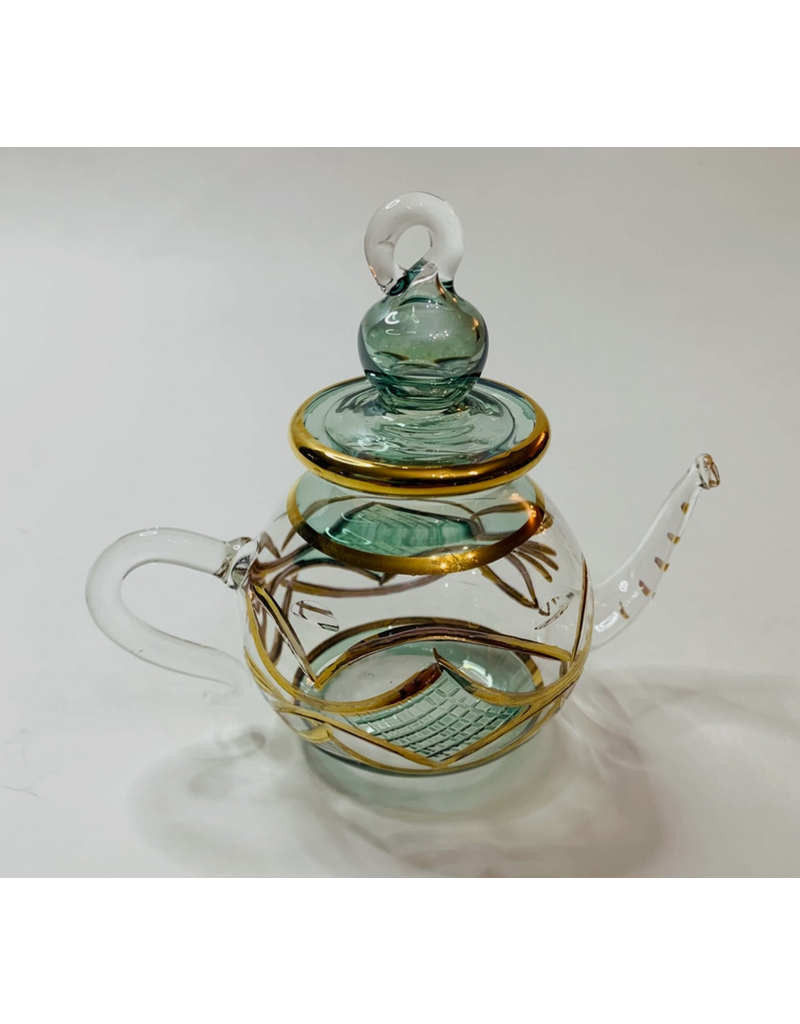 Egypt Blown Glass Teapot Ornament Green 3.5"Hx2.8"Wx4.7"L