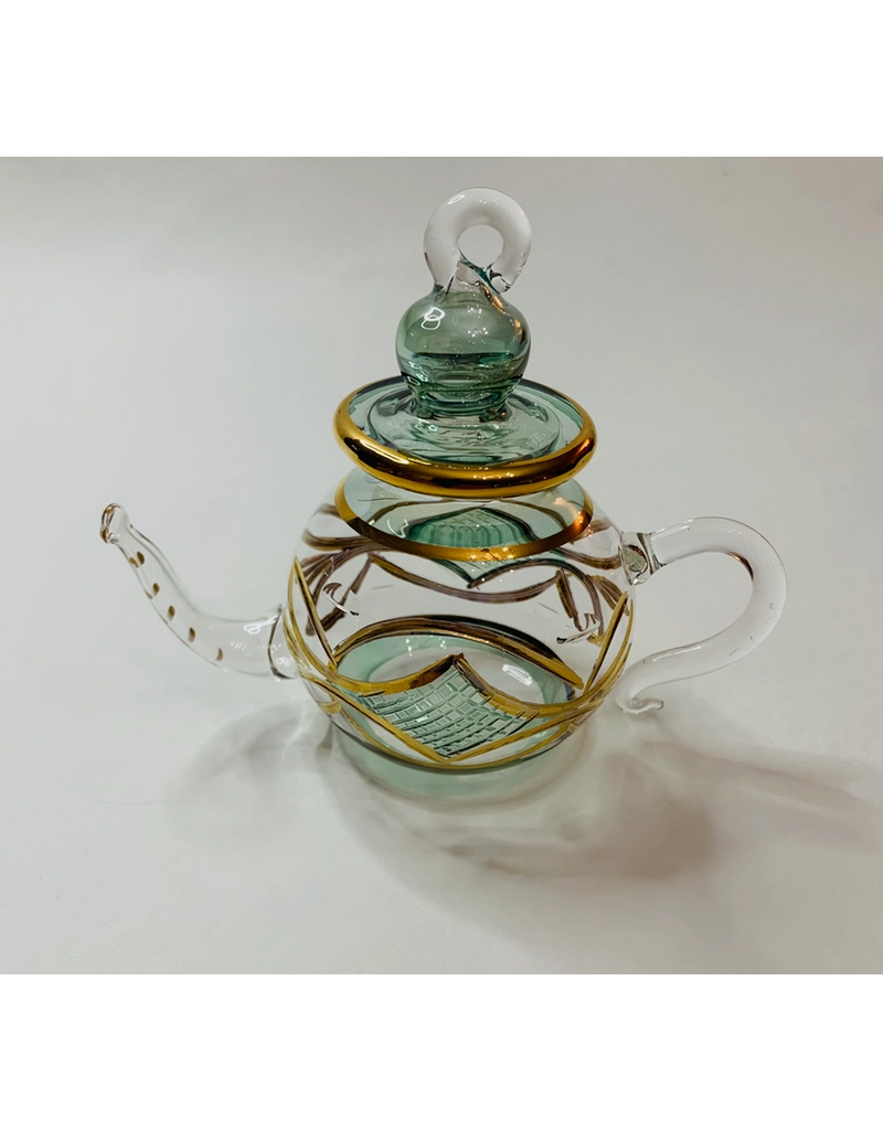 Egypt Blown Glass Teapot Ornament Green 3.5"Hx2.8"Wx4.7"L