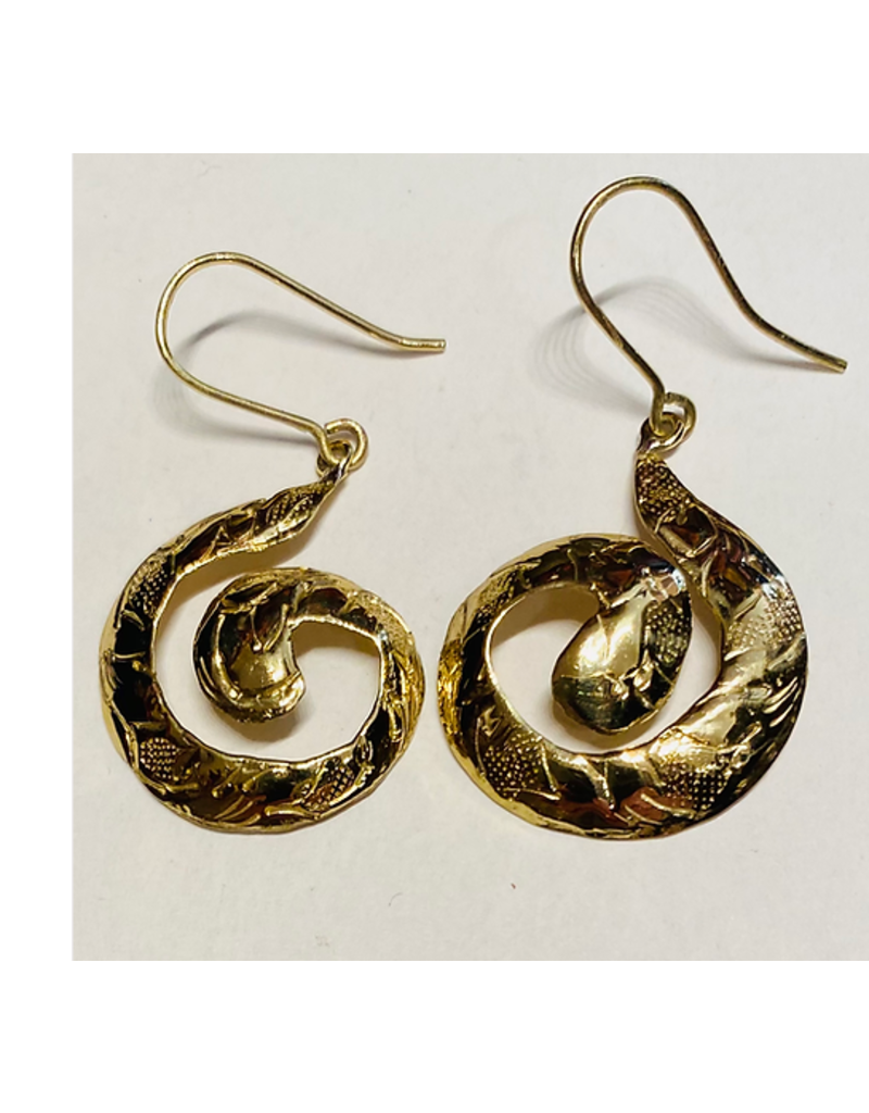 Cambodia Brass Engraved Bombshell Earrings