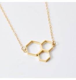 Beehive Handmade Honeycomb Necklace Triplet (14K plated)