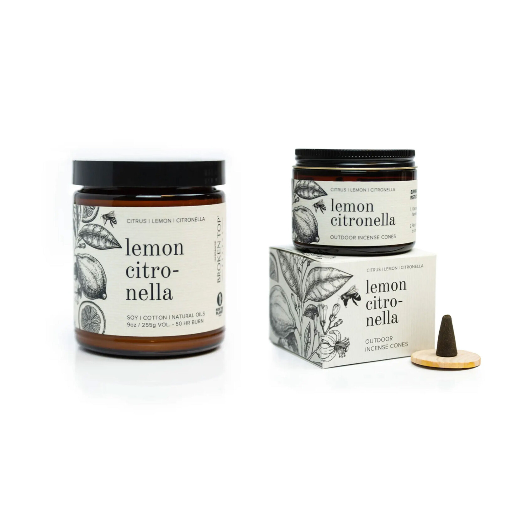 Broken Top Lemon Citronella - 9oz Soy Candle | Incense Cones
